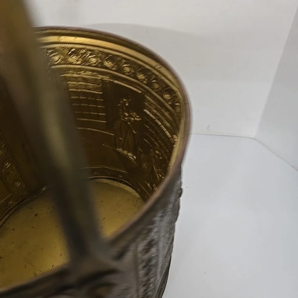 VTG relief Metal Brass Planter Coal Firewood wood Log Bucket Brass pail can‎